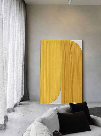 Contemporary Yellow Minimalist Oil Painting for Modern Home Decor