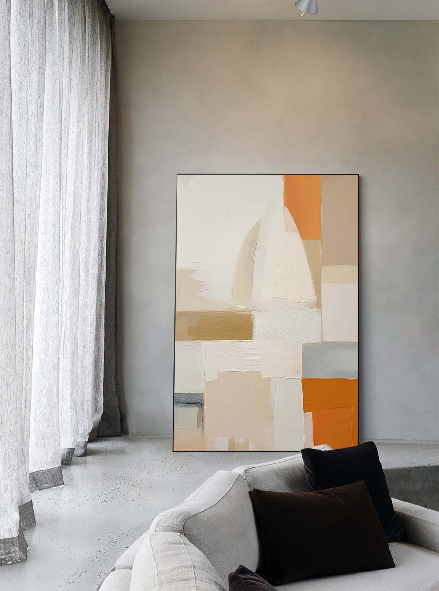 Abstract Geometric Oil Painting with Warm Tones for Modern Home Decor