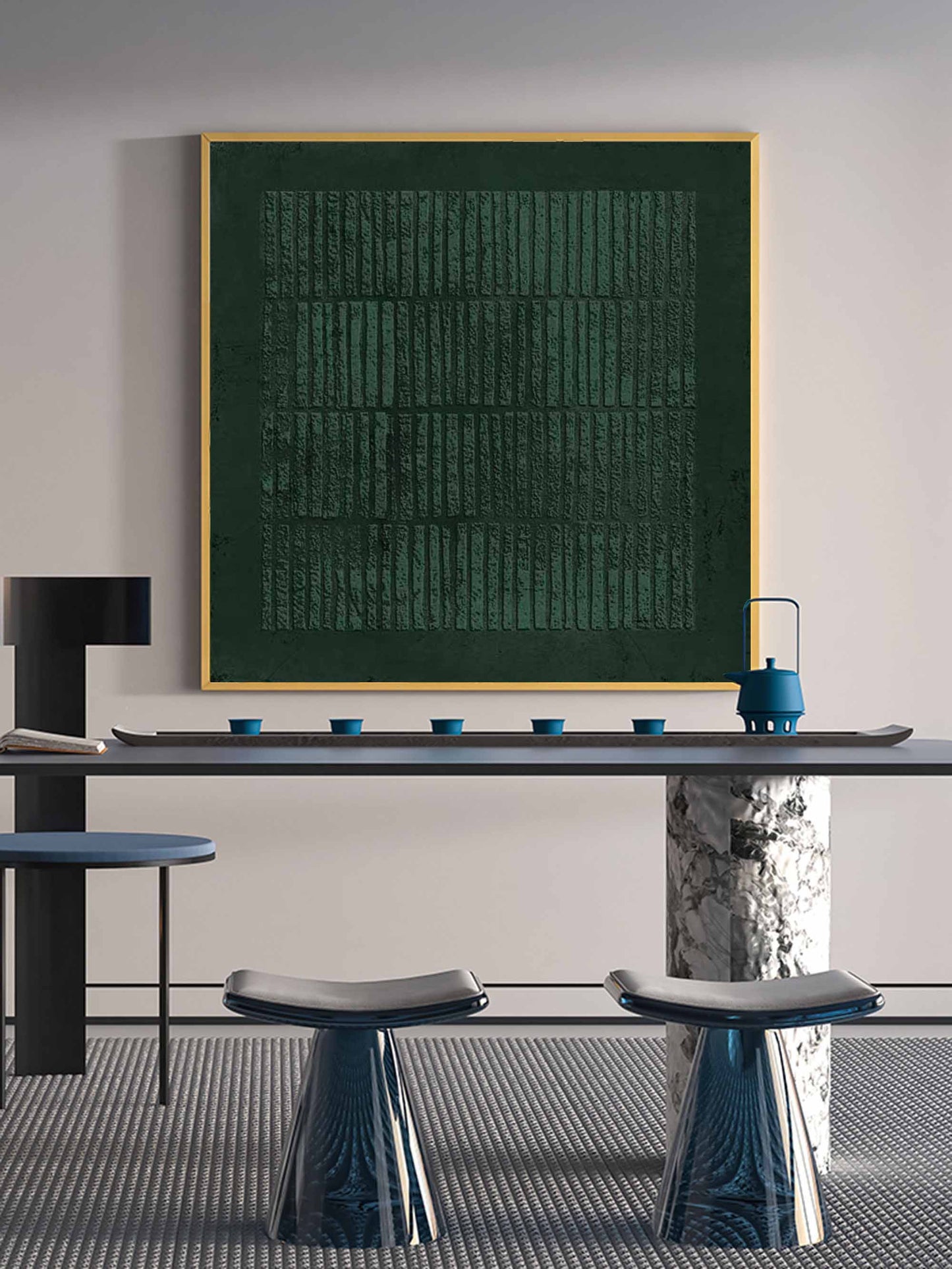 Wabi-Sabi Abstract Green Oil Painting for Contemporary Home Decor