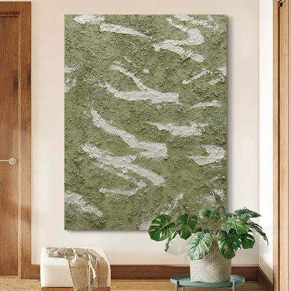 Abstract Green Textured Oil Painting for Modern Wall Decor