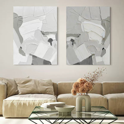 Contemporary Abstract Oil Painting Duo in Monochrome Shades for Modern Decor