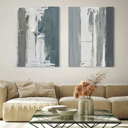 Contemporary Abstract Oil Paintings Pair for Modern Home Decor
