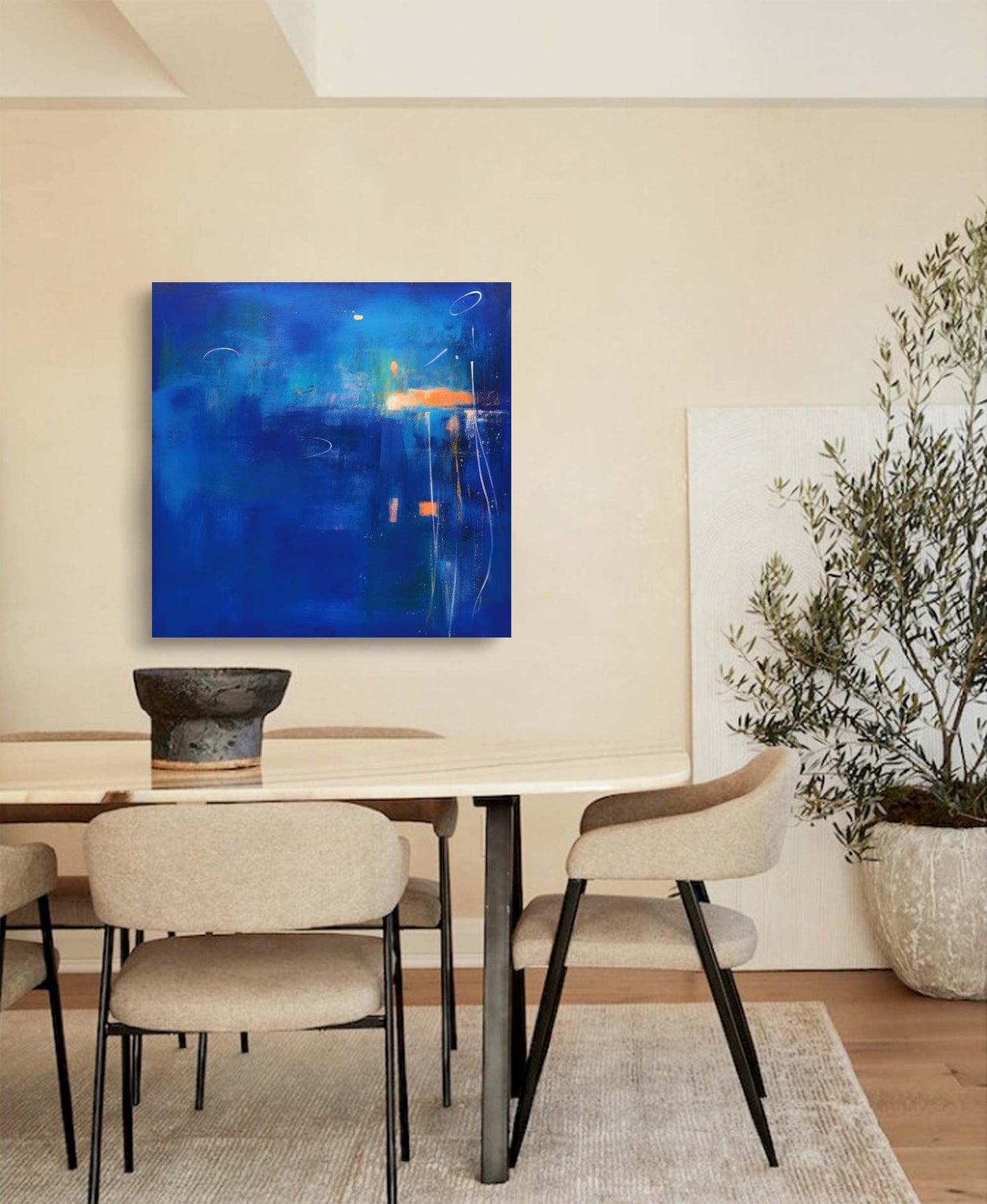 Vibrant Blue Abstract Oil Painting for Modern Home Decor and Art Enthusiasts