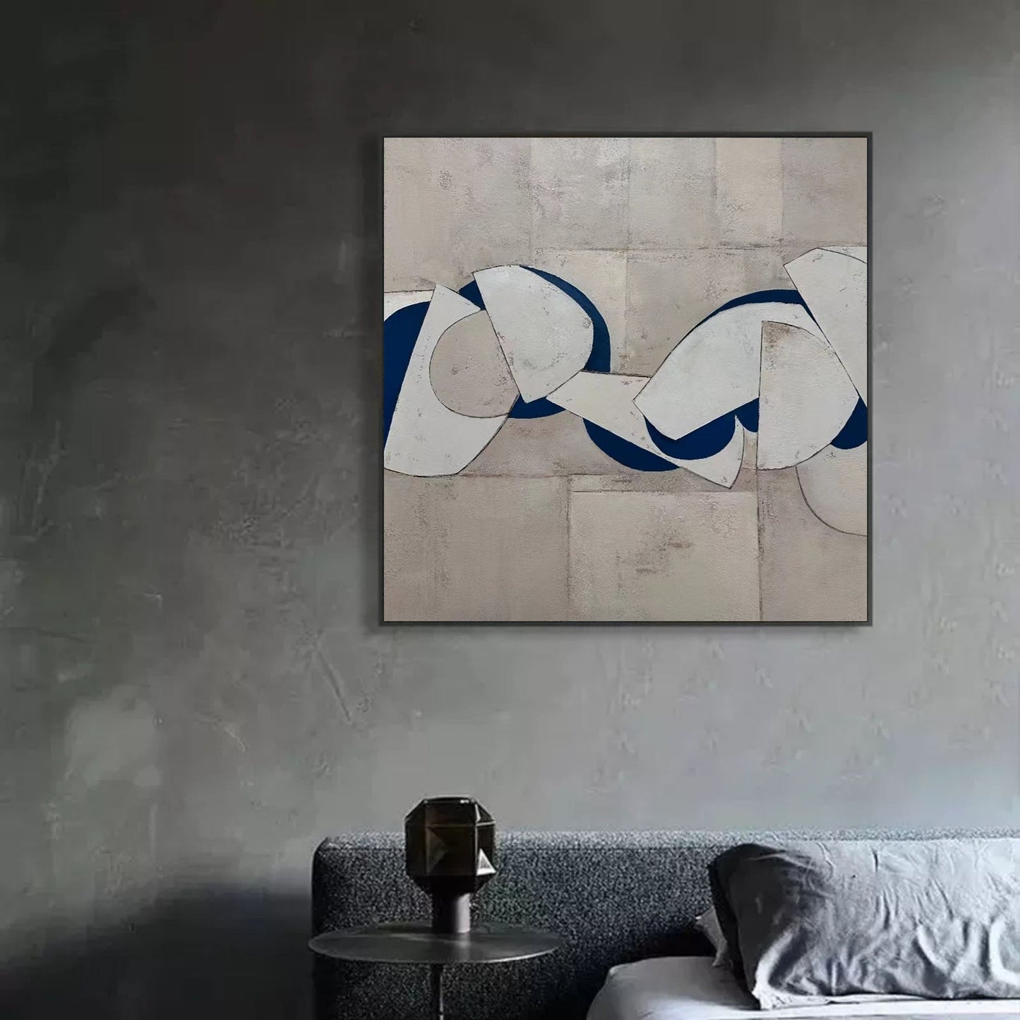 Abstract Geometric Oil Painting for Modern Home Decor and Wabi-Sabi Aesthetics