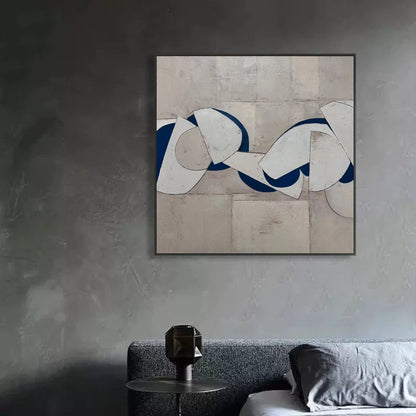 Abstract Geometric Oil Painting for Modern Home Decor and Wabi-Sabi Aesthetics