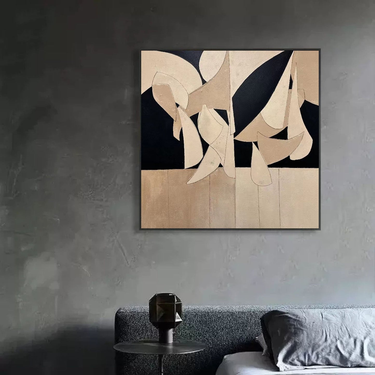 Abstract Beige and Black Oil Painting for Modern Home Decor