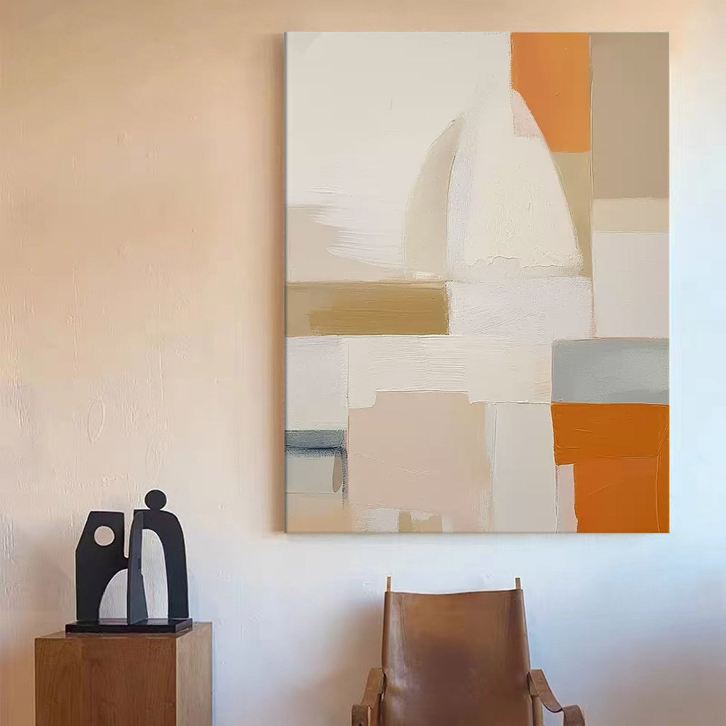 Abstract Geometric Oil Painting with Warm Tones for Modern Home Decor