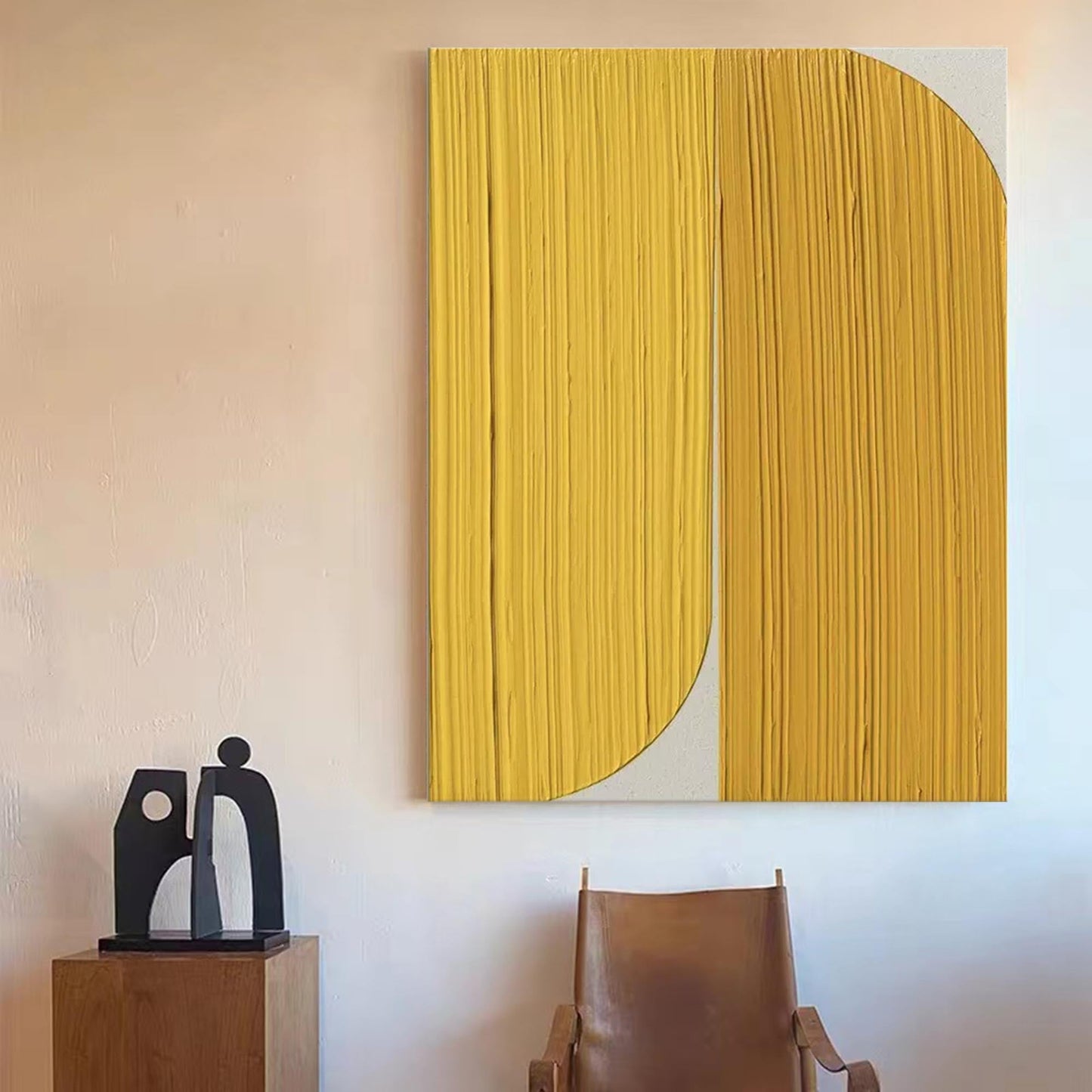 Contemporary Yellow Minimalist Oil Painting for Modern Home Decor