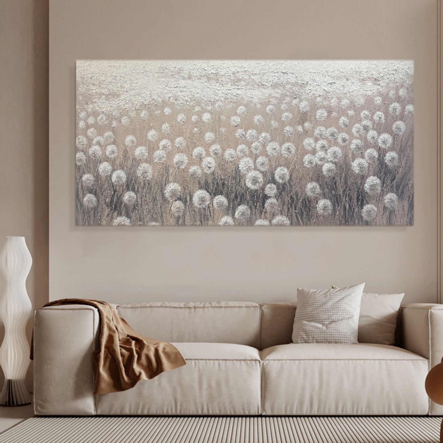 Serene Floral Landscape Oil Painting in Soft Pastels for Modern Décor