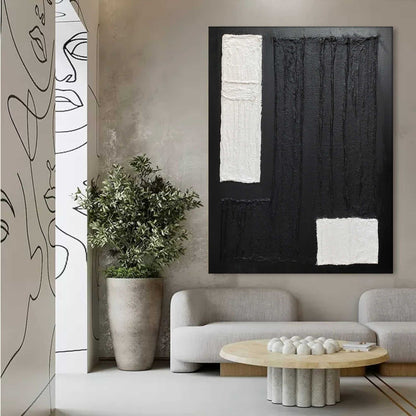 Abstract Black and White Wabi-Sabi Oil Painting for Modern Home Decor