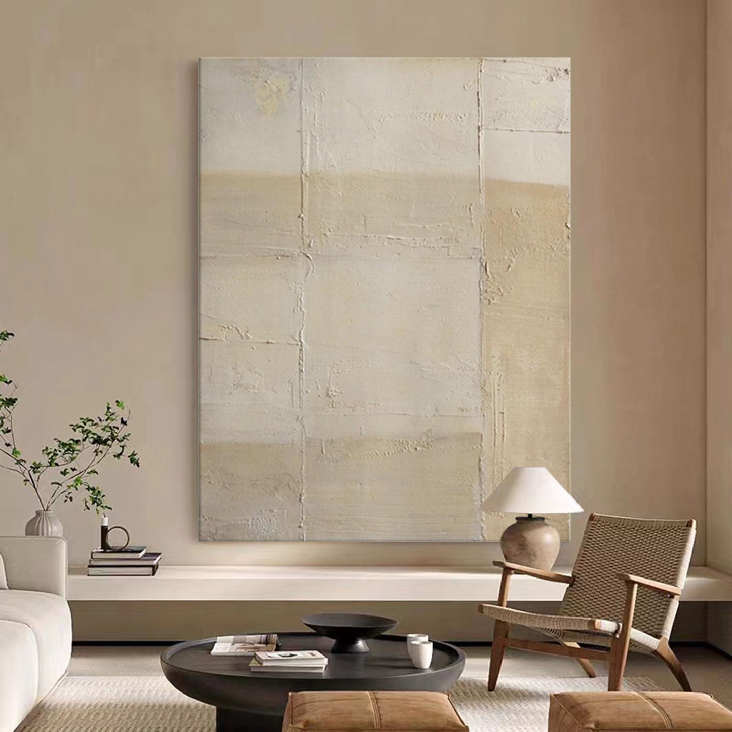 Elegant Minimalist Beige Abstract Oil Painting for Contemporary Home D√©cor