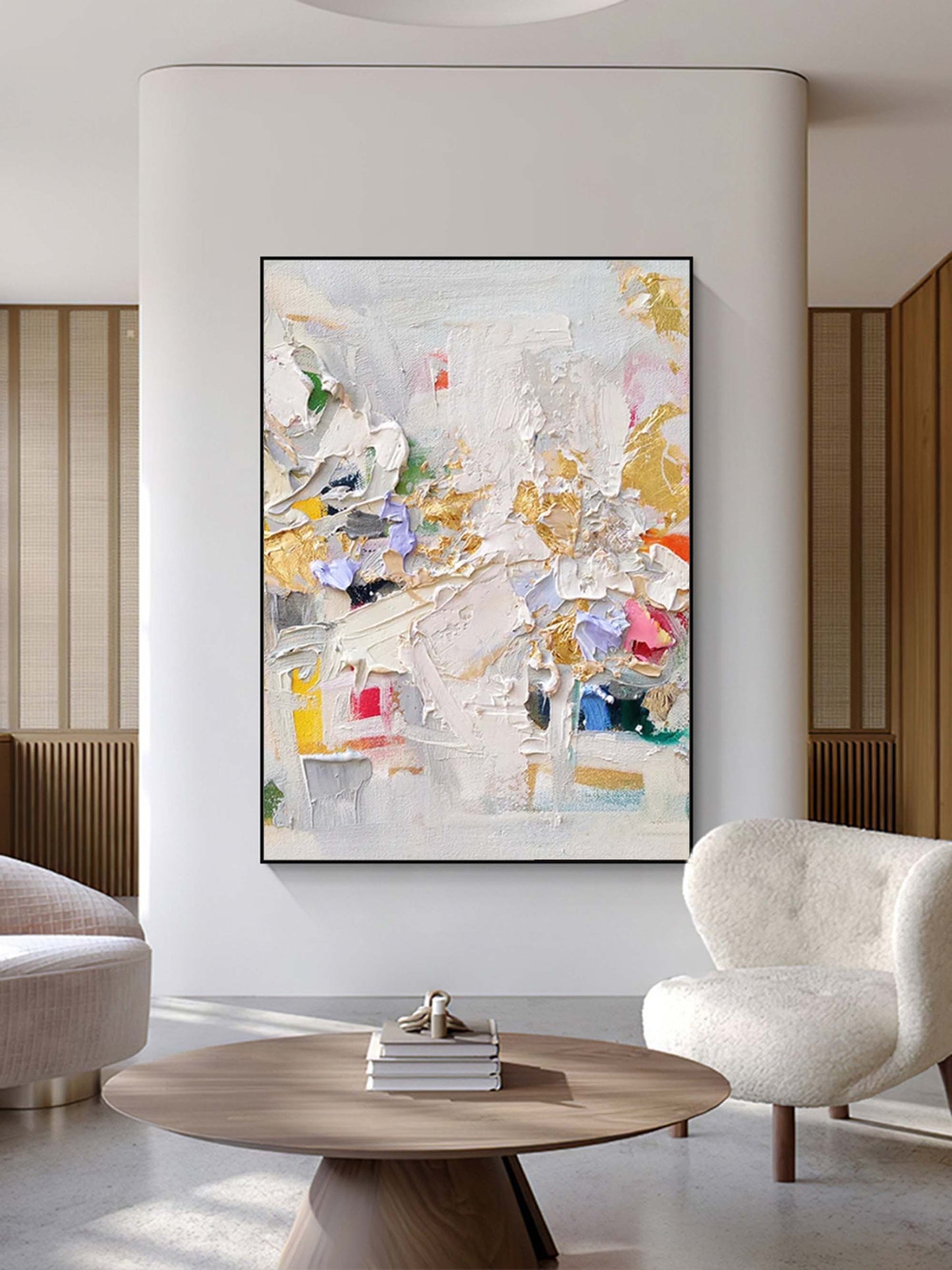 Vibrant Abstract Oil Painting with Gold Accents for Modern Decor