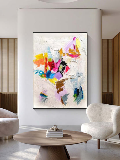 Vibrant Abstract Oil Painting with Bold Colors for Modern Home Decor