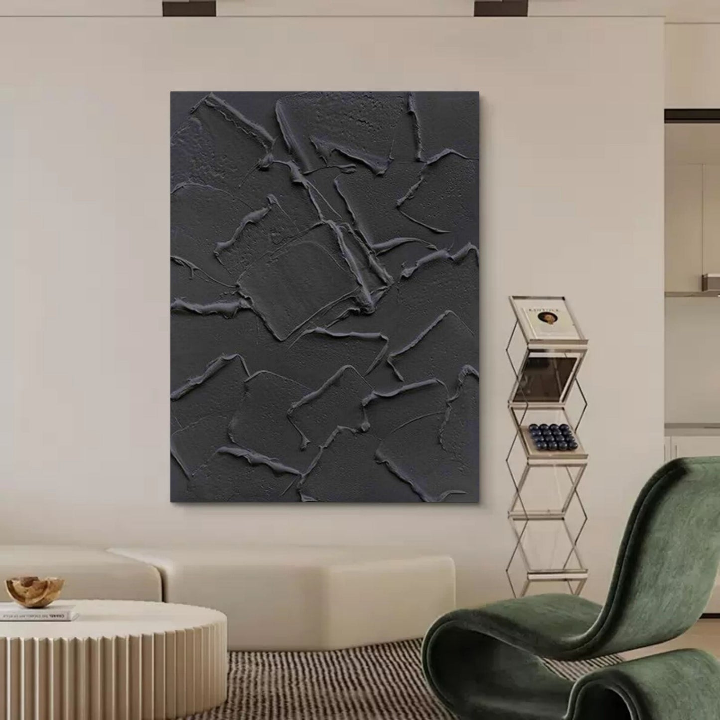 Textured Black Abstract Oil Painting for Modern Home Decor