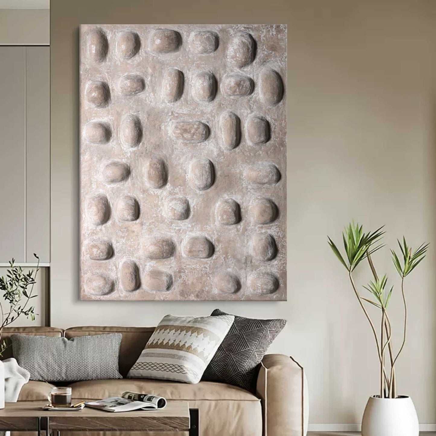 Textured Neutral Abstract Oil Painting for Modern Home Decor