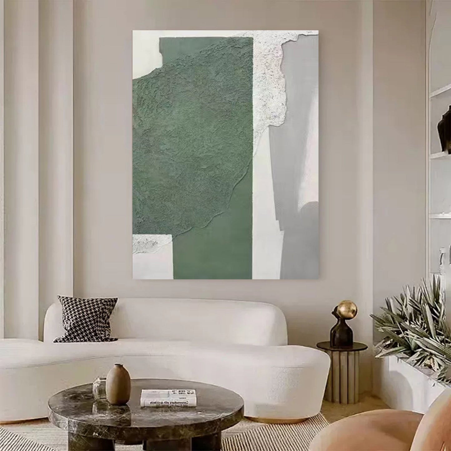 Abstract Green and Gray Oil Painting for Modern Home Decor