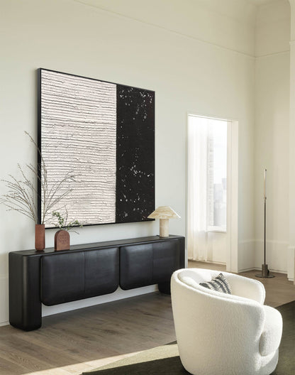 Textured Black and White Minimalist Abstract Oil Painting for Modern Decor