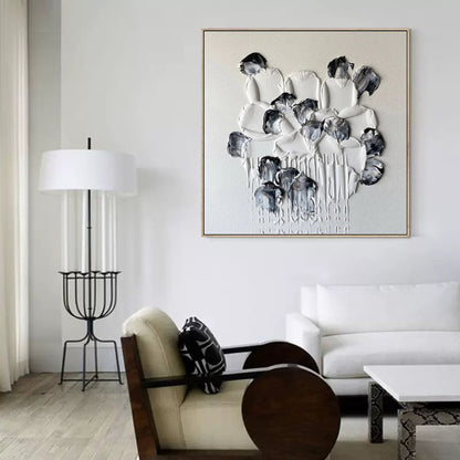 Elegant Minimalist Black and White Flower Oil Painting for Modern Decor