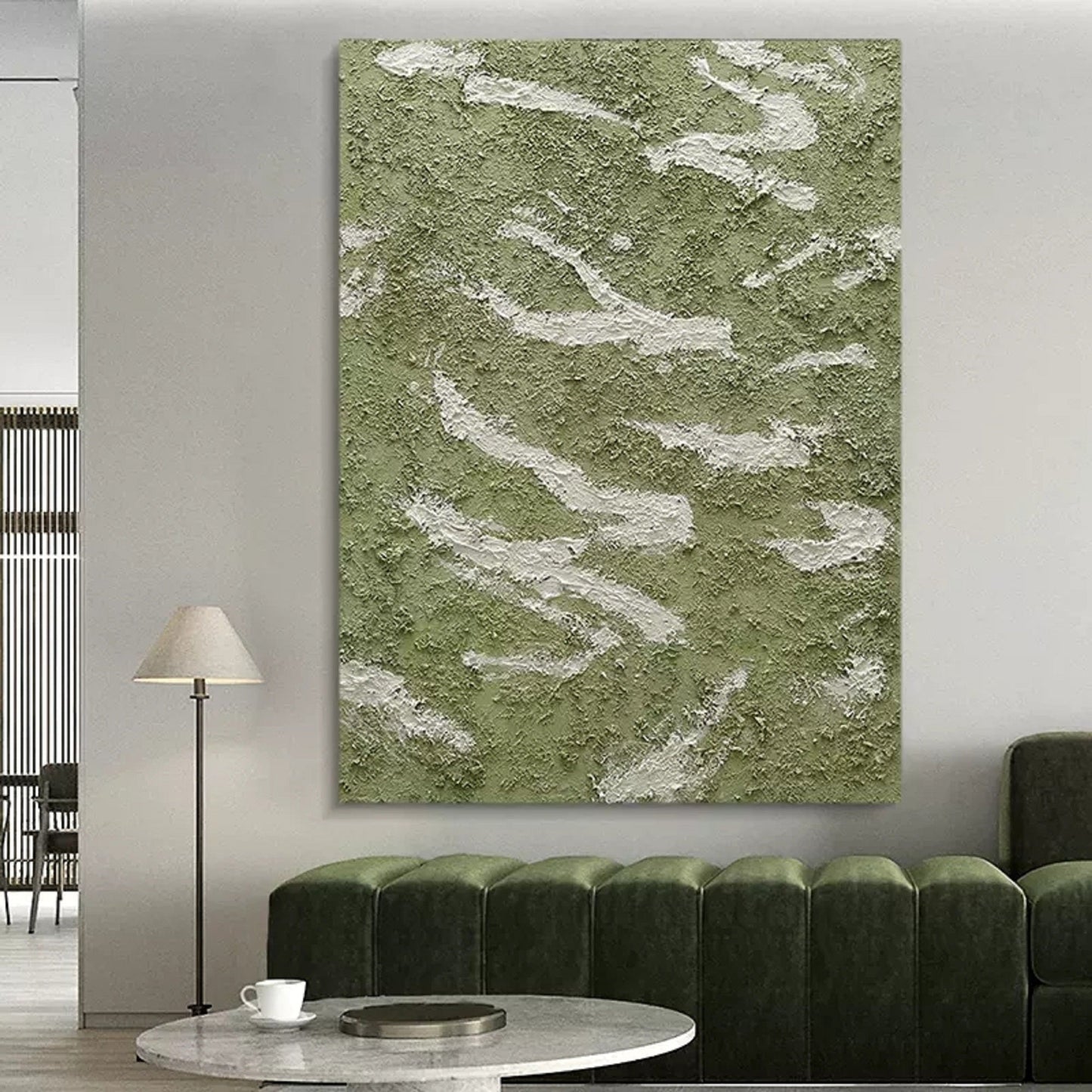 Abstract Green Textured Oil Painting for Modern Home Decor