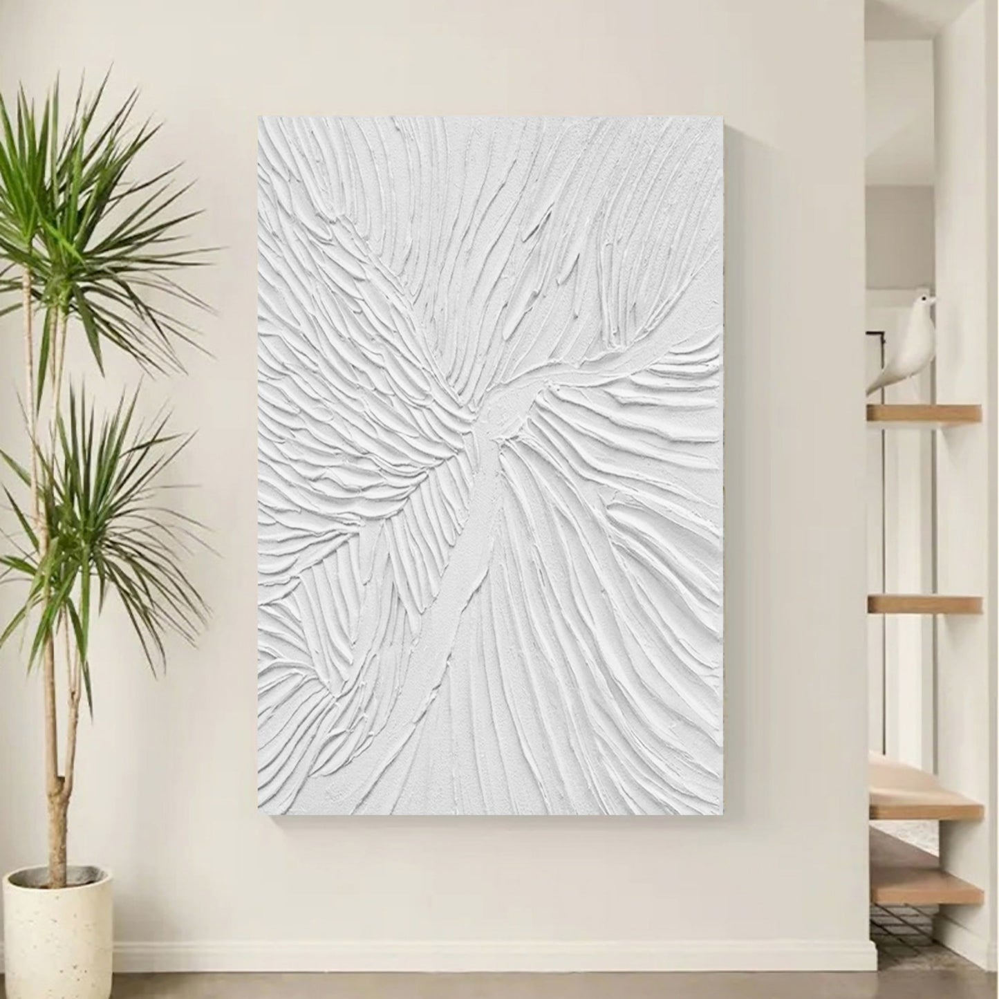 Textured White Abstract Oil Painting for Modern Home Decor