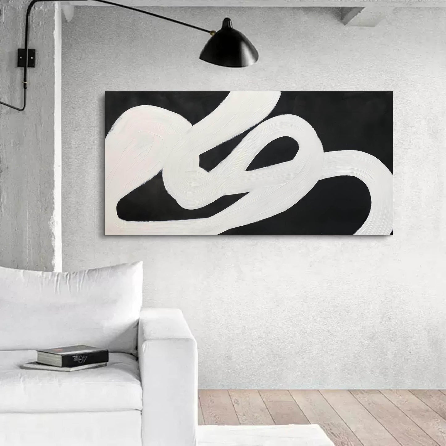 Abstract White and Black Oil Painting for Modern Home Decor