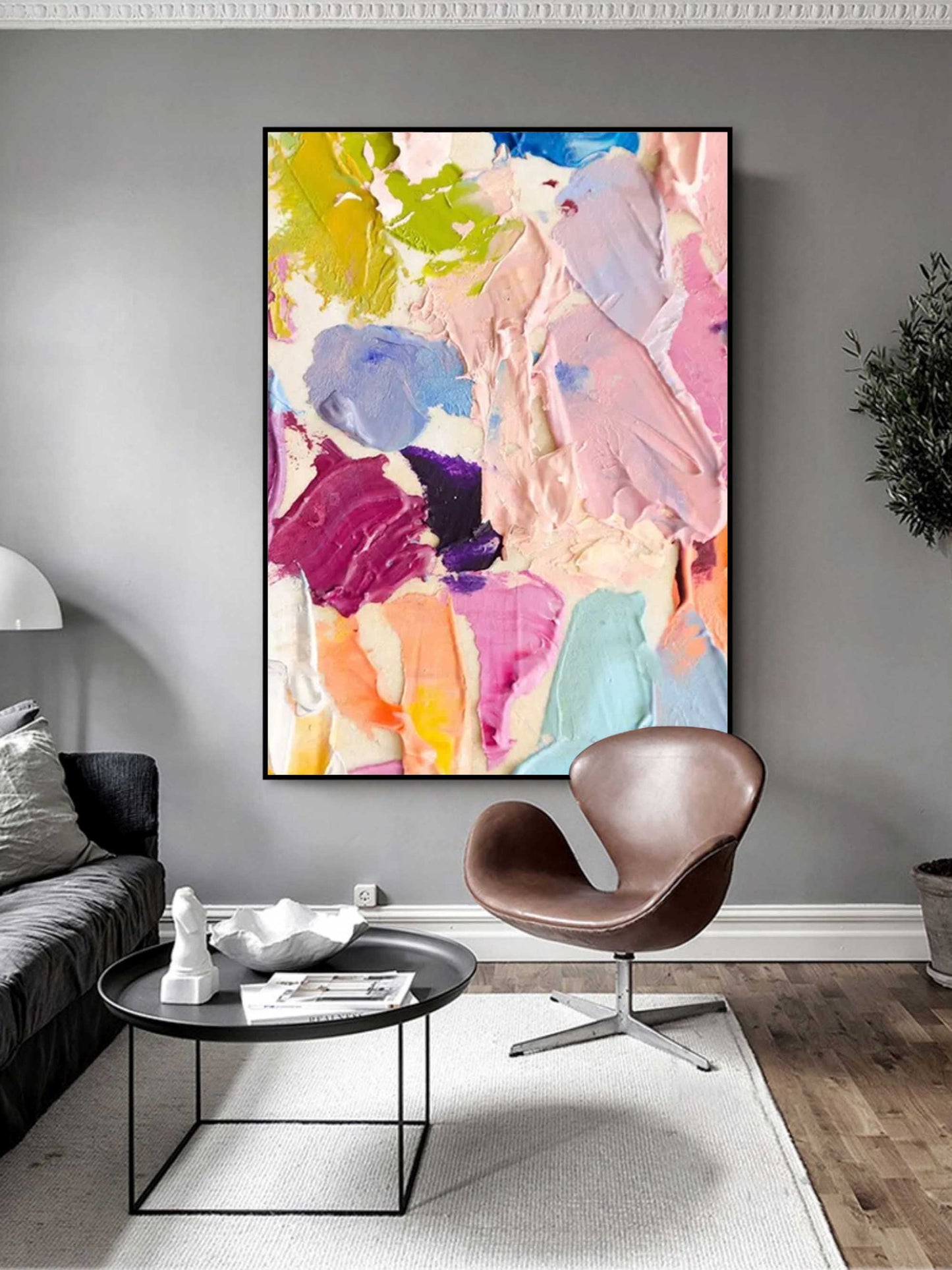 Vibrant Abstract Oil Painting with Rich Color Palette for Home Decor