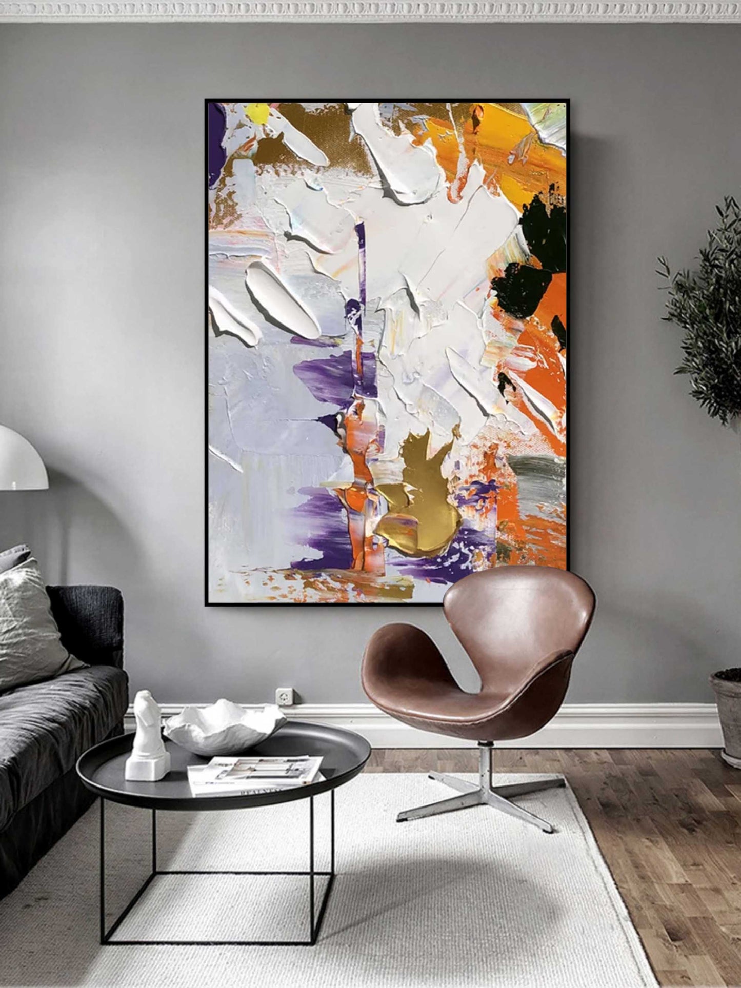 Vibrant Abstract Oil Painting with Rich Textures and Bold Colors for Home Decor