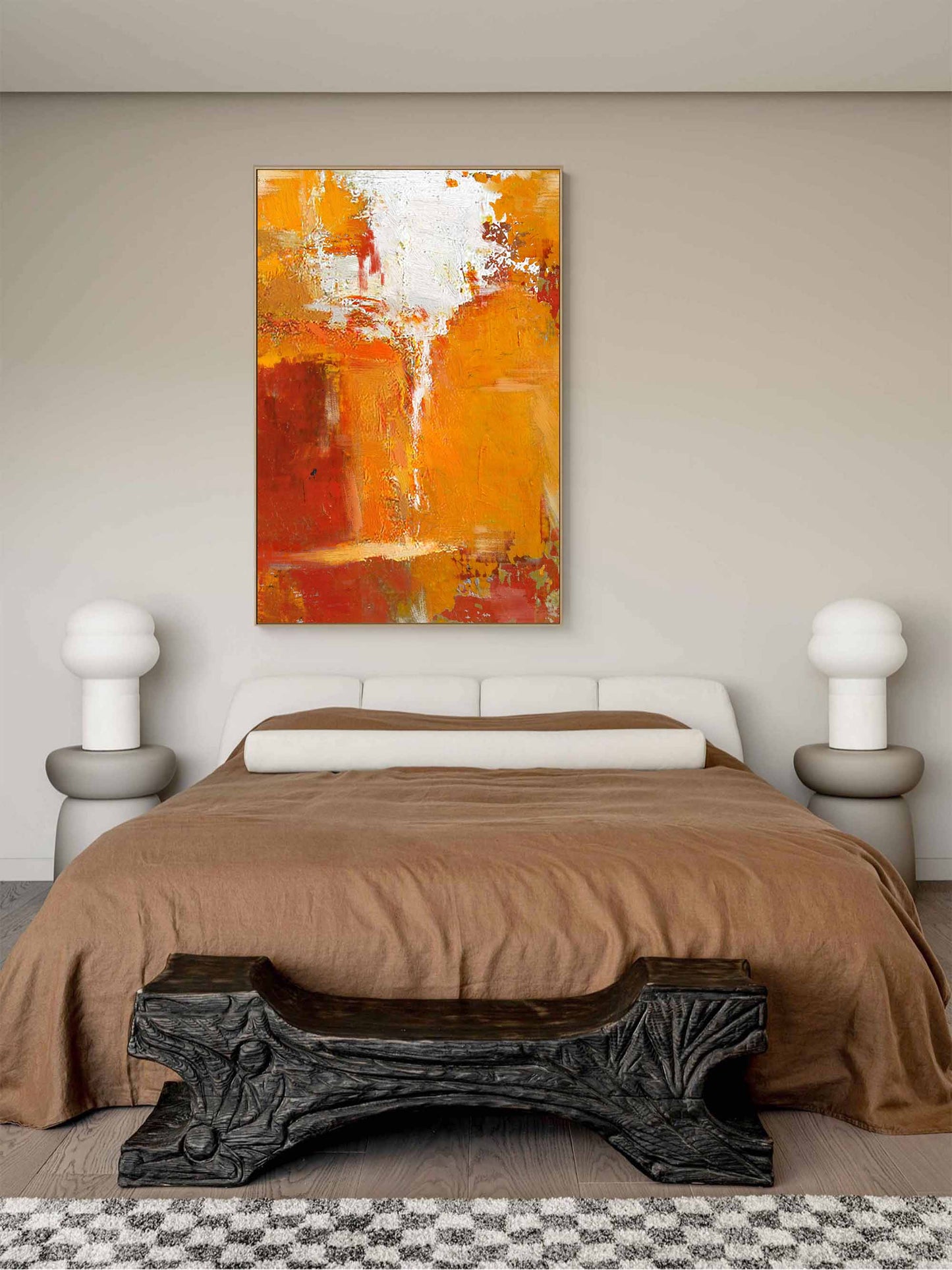 Vibrant Abstract Oil Painting in Warm Hues for Modern Home Decor