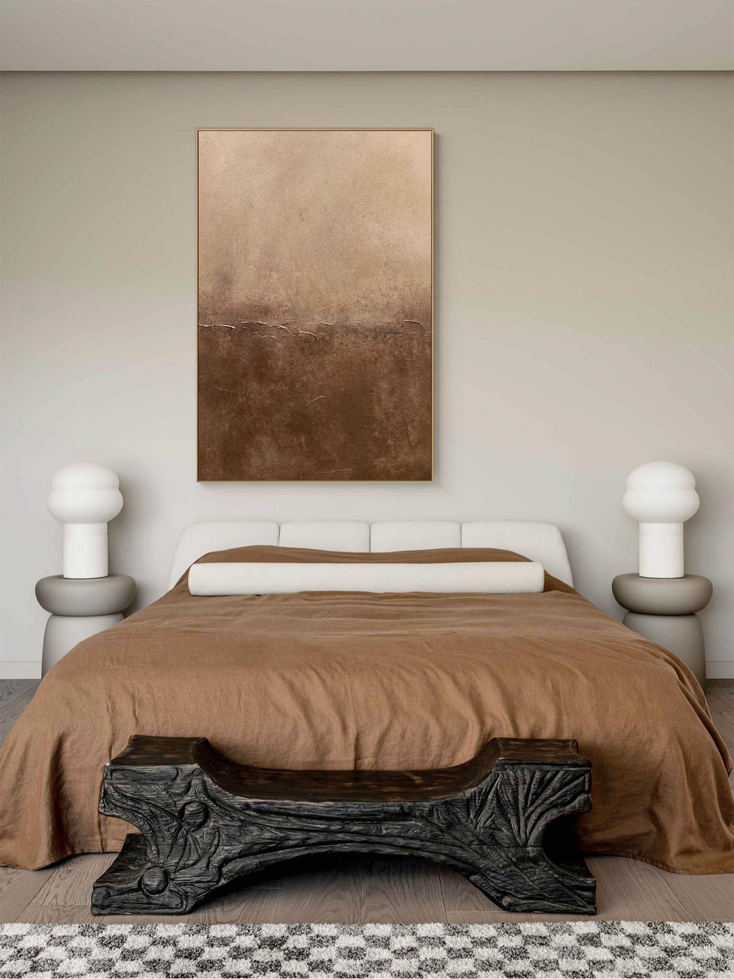 Elegant Minimalist Abstract Oil Painting in Earthy Tones for Modern D√©cor
