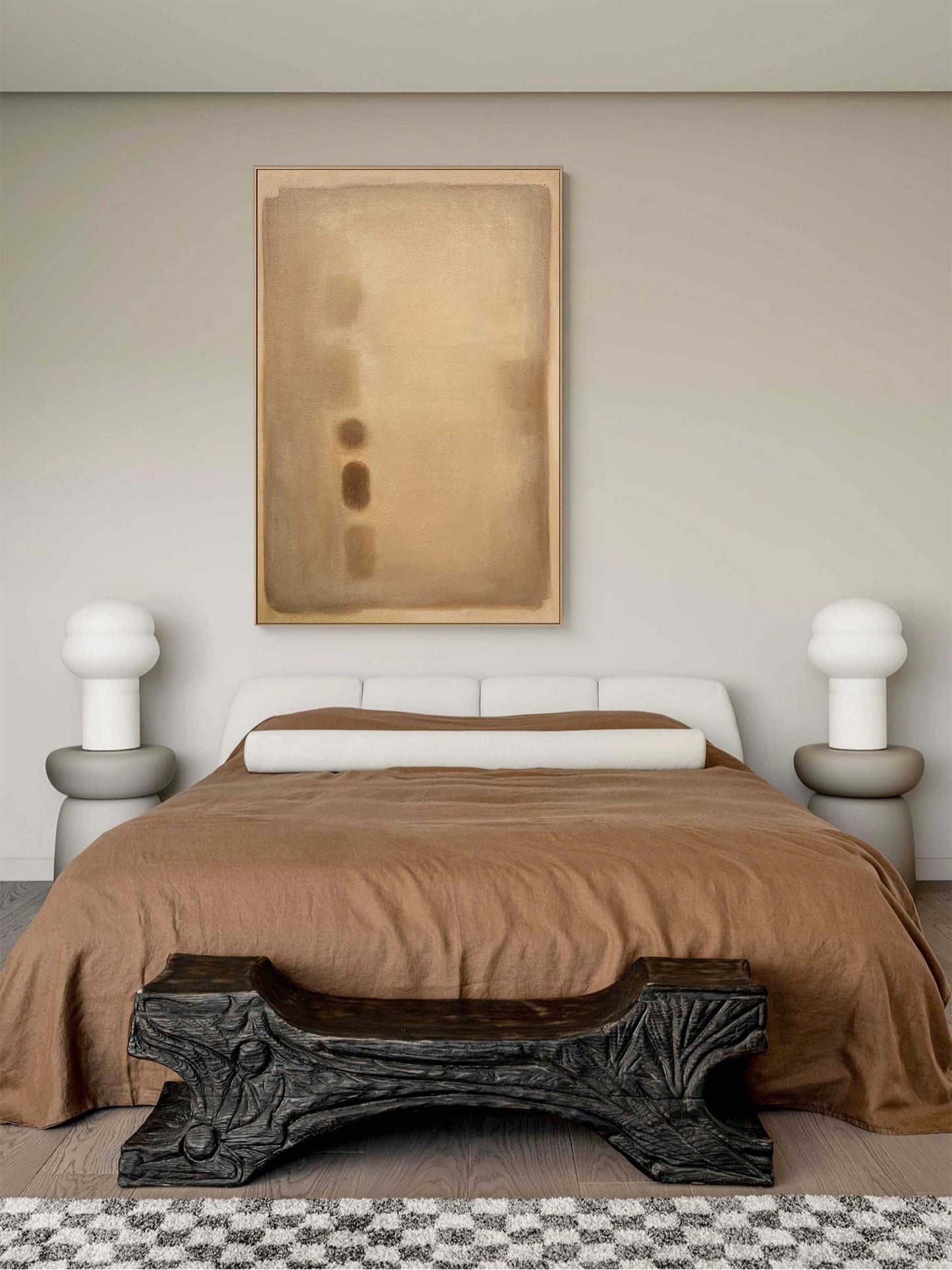 Calming Minimalist Abstract Oil Painting in Soft Earth Tones for Modern Decor