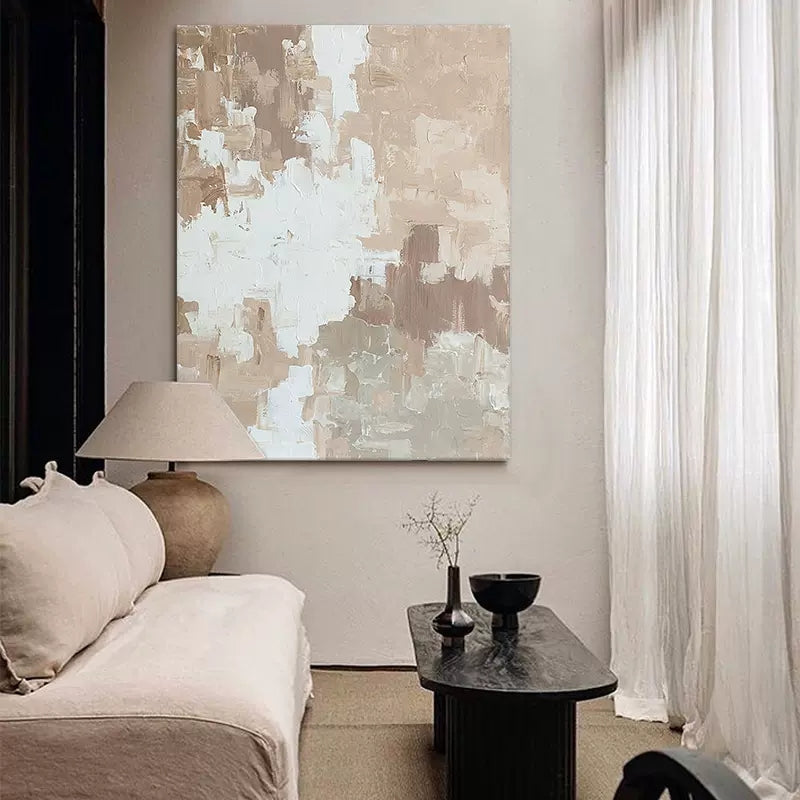 Serene Minimalist Abstract Oil Painting in Neutral Tones for Modern Decor