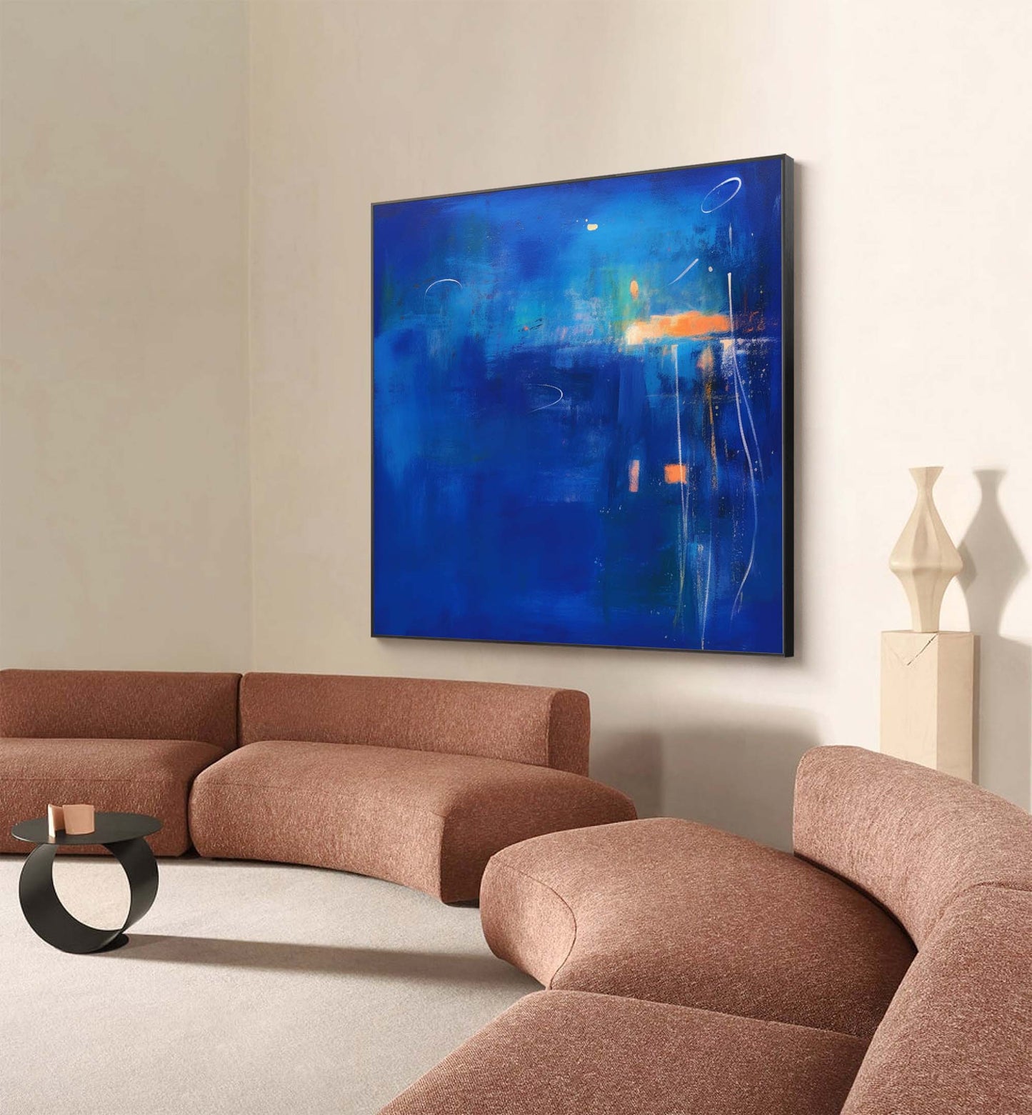 Vibrant Blue Abstract Oil Painting for Modern Home Decor and Art Enthusiasts