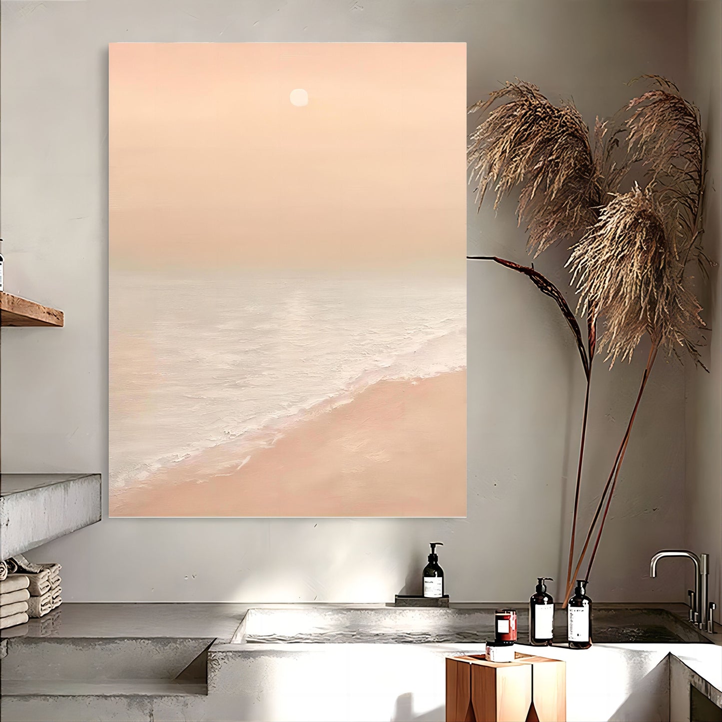 Serene Beach Sunset Oil Painting for Tranquil Home Decor