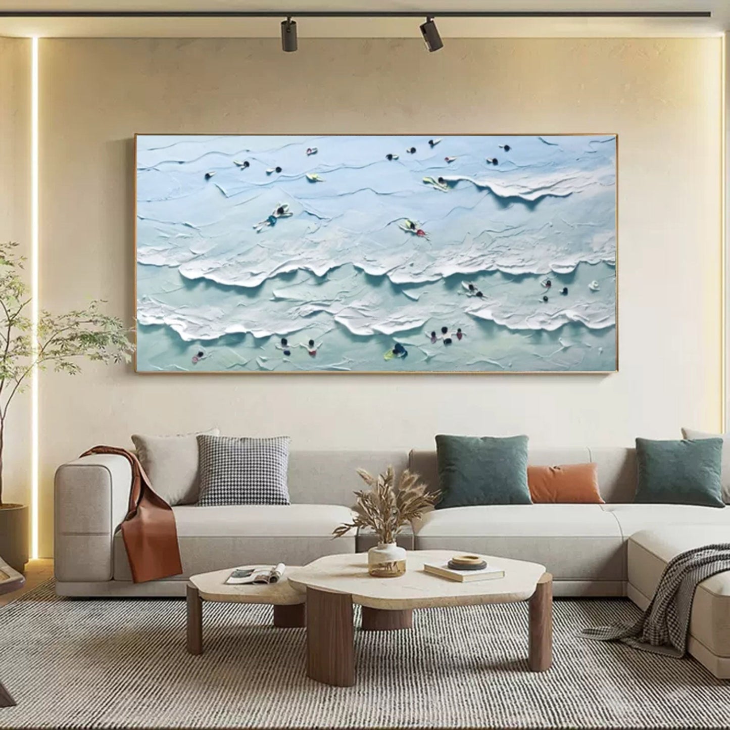 Textured Ocean Wave Oil Painting - Coastal Serenity Art for Home Decor