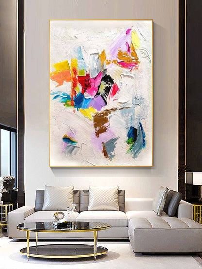 Vibrant Abstract Oil Painting with Bold Colors for Modern Home Decor