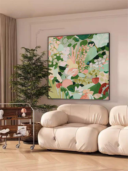 Vibrant Floral Abstract Oil Painting for Living Room Decor