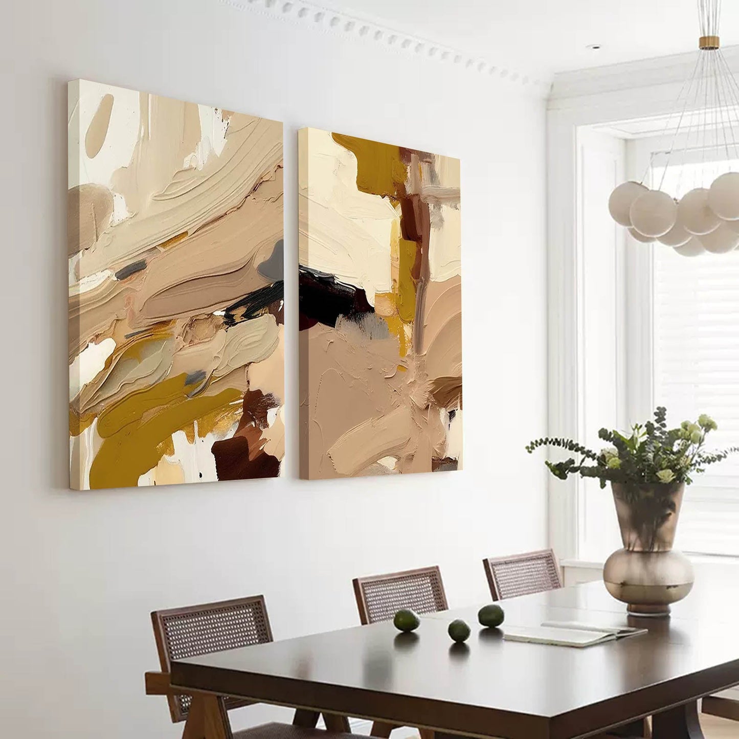 Elegant Minimalist Abstract Oil Painting in Earth Tones for Modern Home Decor