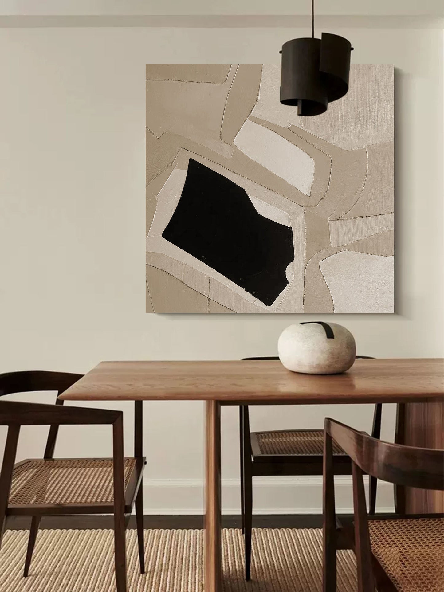 Contemporary Minimalist Geometric Oil Painting in Neutral Tones