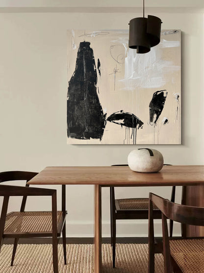 Elegant Black and White Minimalist Abstract Oil Painting for Modern Decor