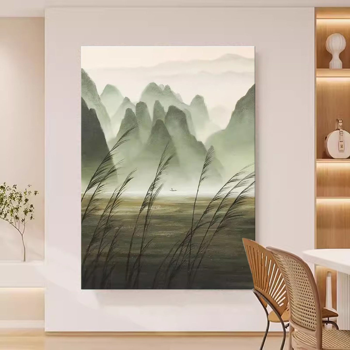 Serene Mountain Landscape Oil Painting for Tranquil Home Decor