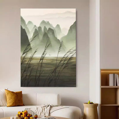 Serene Mountain Landscape Oil Painting for Tranquil Home Decor