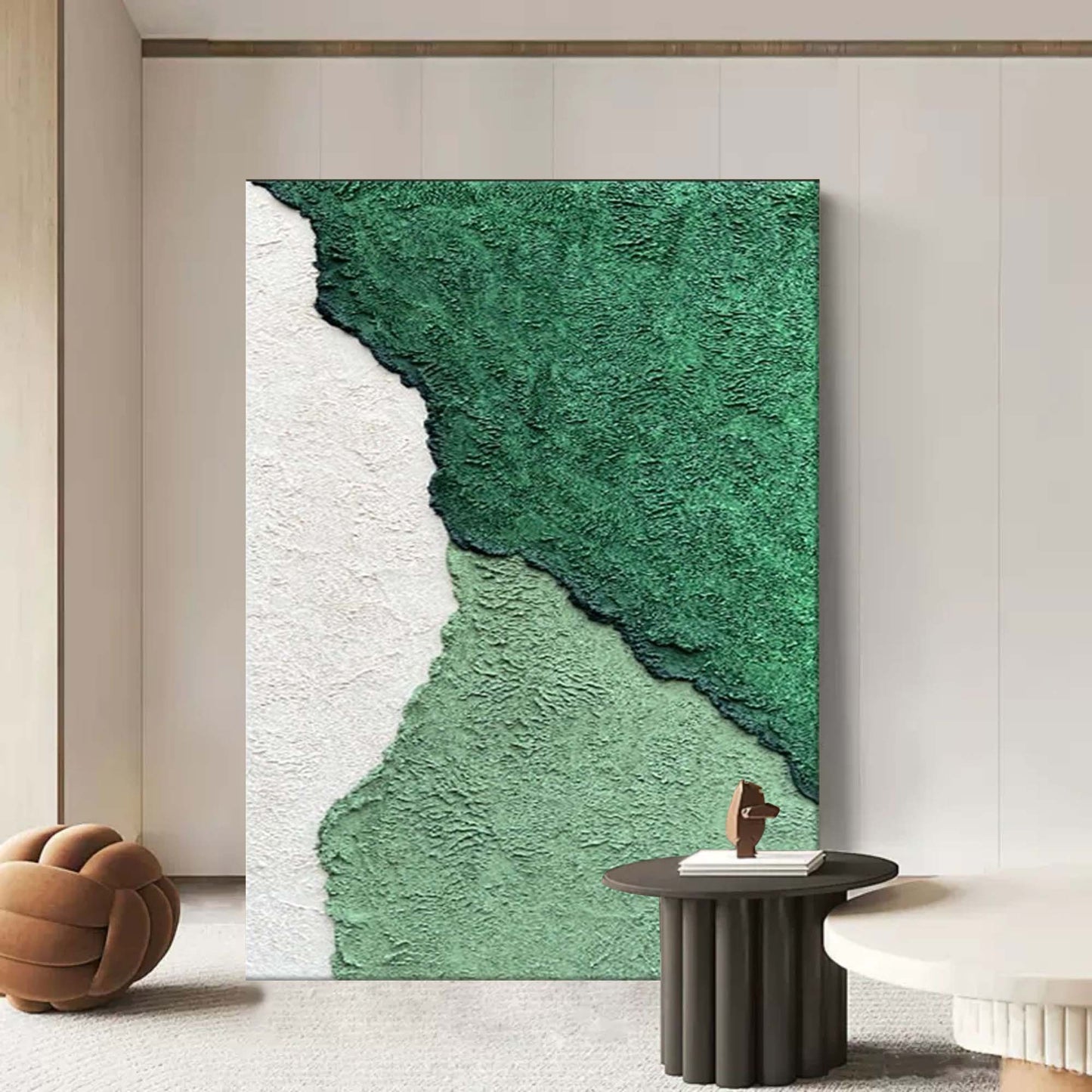 Textured Green Abstract Oil Painting for Modern Home Decor