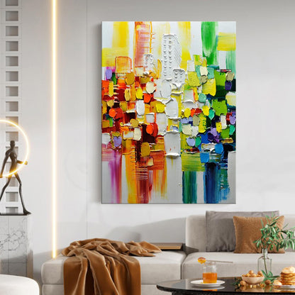 Vibrant Abstract Oil Painting with Bold Colors and Texture for Artistic Home D√©cor