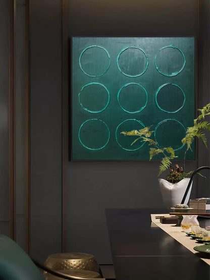 Modern Wabi-Sabi Inspired Green Circle Oil Painting for Unique Home Decor