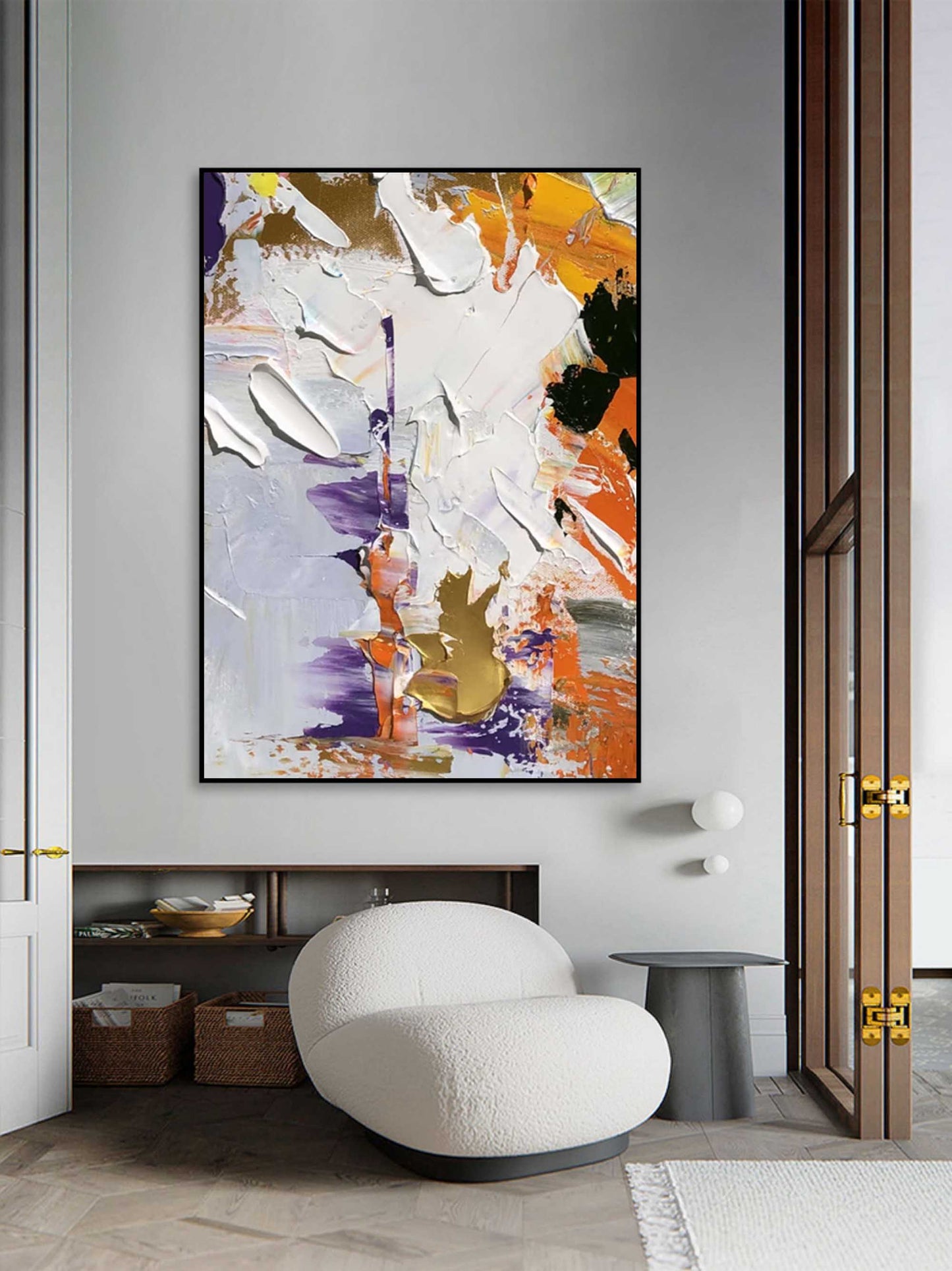 Vibrant Abstract Oil Painting with Rich Textures and Bold Colors for Home Decor