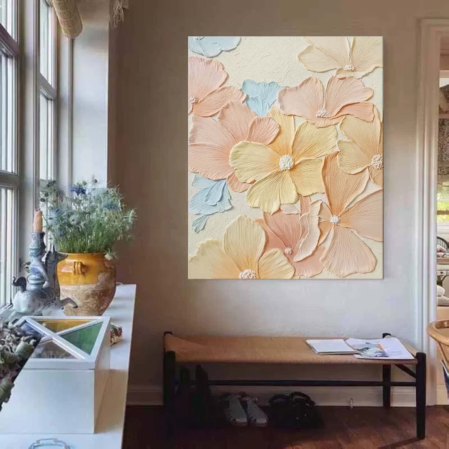 Soft Pastel Flower Oil Painting for Elegant Home Decor
