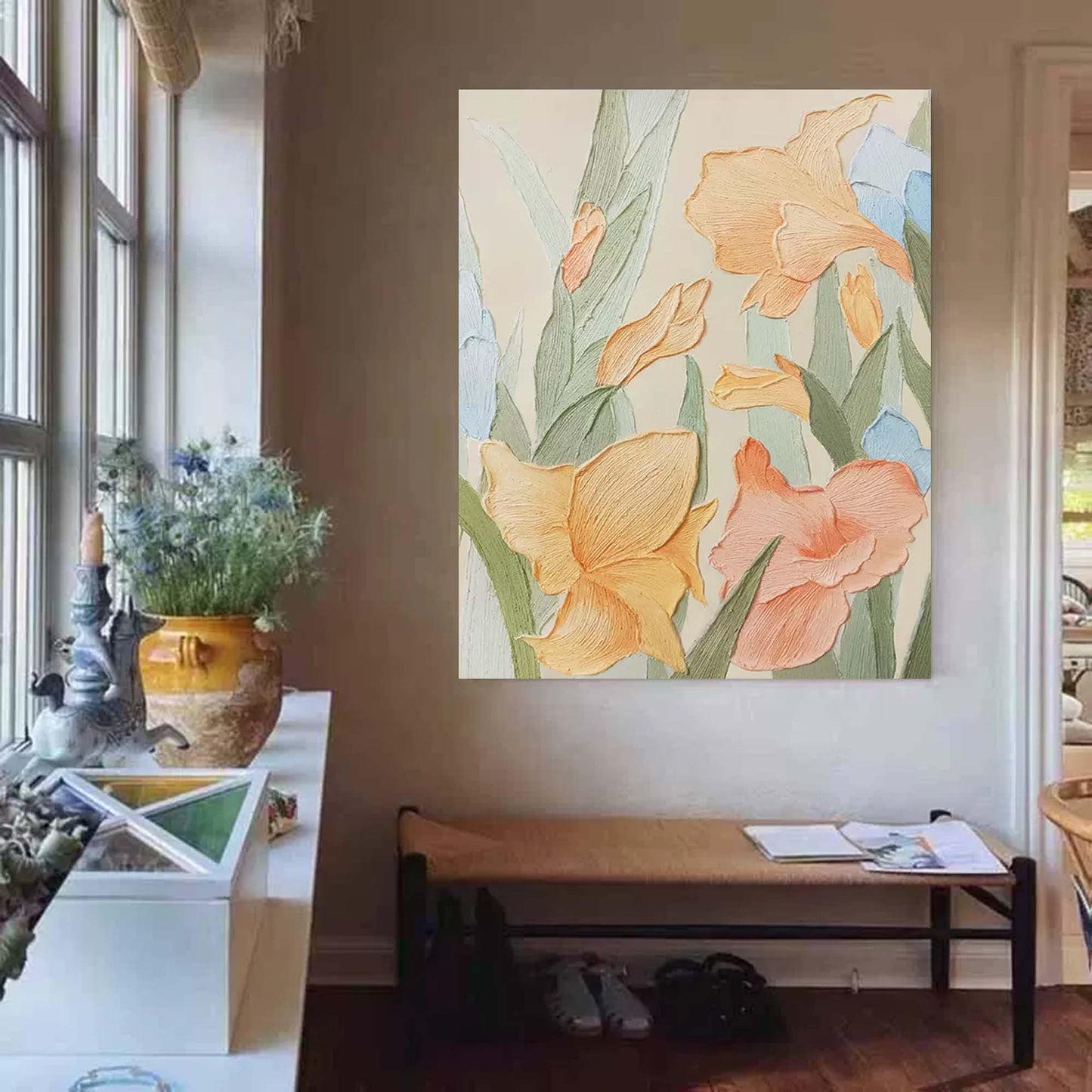 Vibrant Floral Oil Painting for Home Decor – Elegant Flower Wall Art