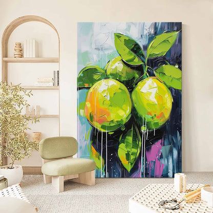 Vibrant Green Citrus Abstract Oil Painting for Modern Home Decor