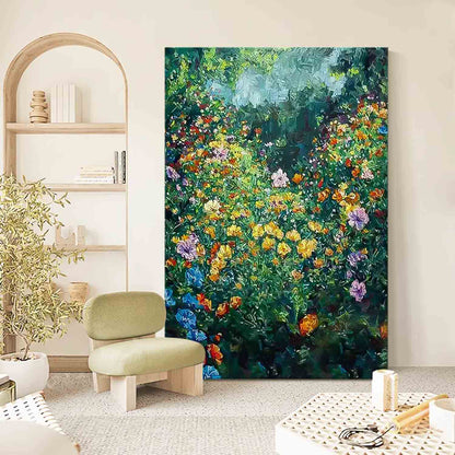 Vibrant Floral Garden Oil Painting for Home Decor and Art Lovers