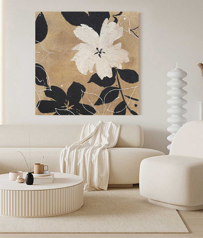 Elegant Minimalist Black and White Flower Oil Painting for Modern Decor